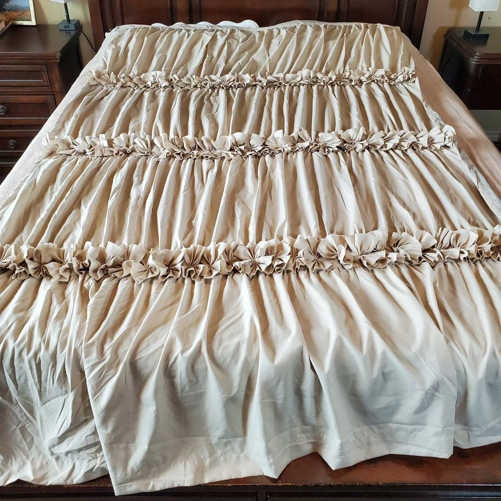 Homechoice Decor Thermal Blackout Ruffle Curtains Beige 2 Panels Lined 54x84